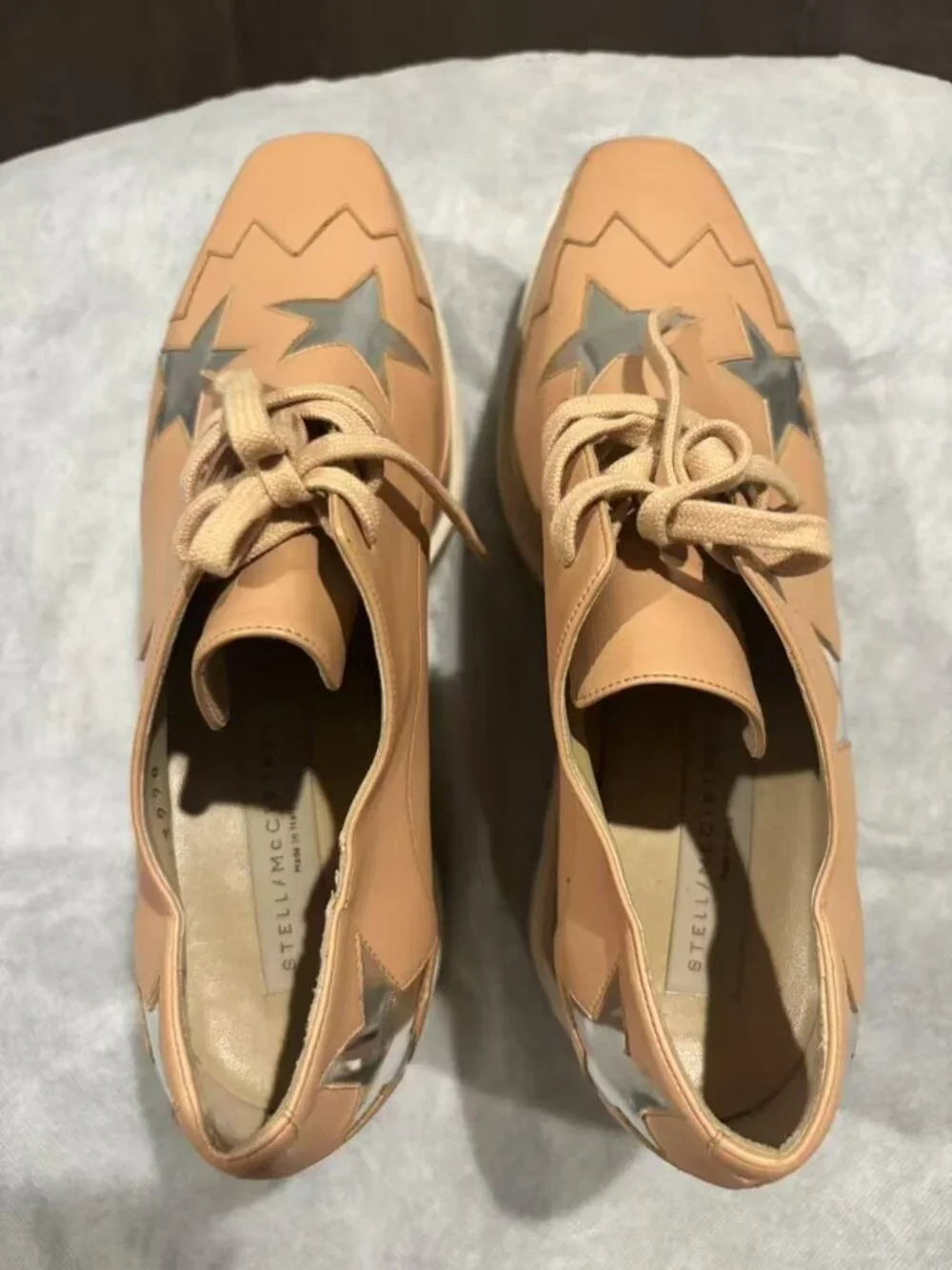 Stella McCartney Beige Platform Derby Shoes with Gold Stars
